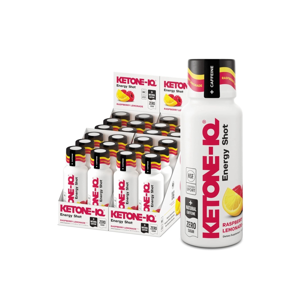 Ketone-IQ Caffeine Performance Energy Shots – Clean Energy for Focus & Endurance, 5g Ketones, 100mg Green Tea Caffeine, B Vitamins, 24 Pack (Raspberry Lemonade)