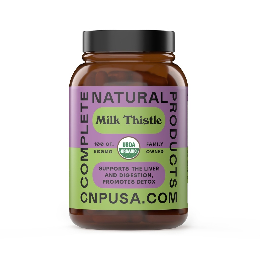 Kompletné prírodné produkty Pure Organic Milk Thitle Kapsule - 500 mg Silymarin Powder 100 tabliet