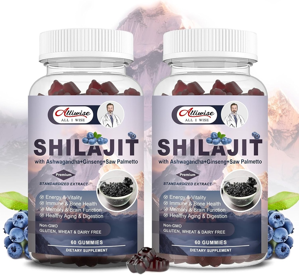 Shilajit Gummies for Men & Women, Shilajit Pure Himalayan Original Multi-Supplement, Shilajit Ashwagandha & High in Trace Minerals & Fulvic Acid for Energy, Strength & Imunity, 60 Serving