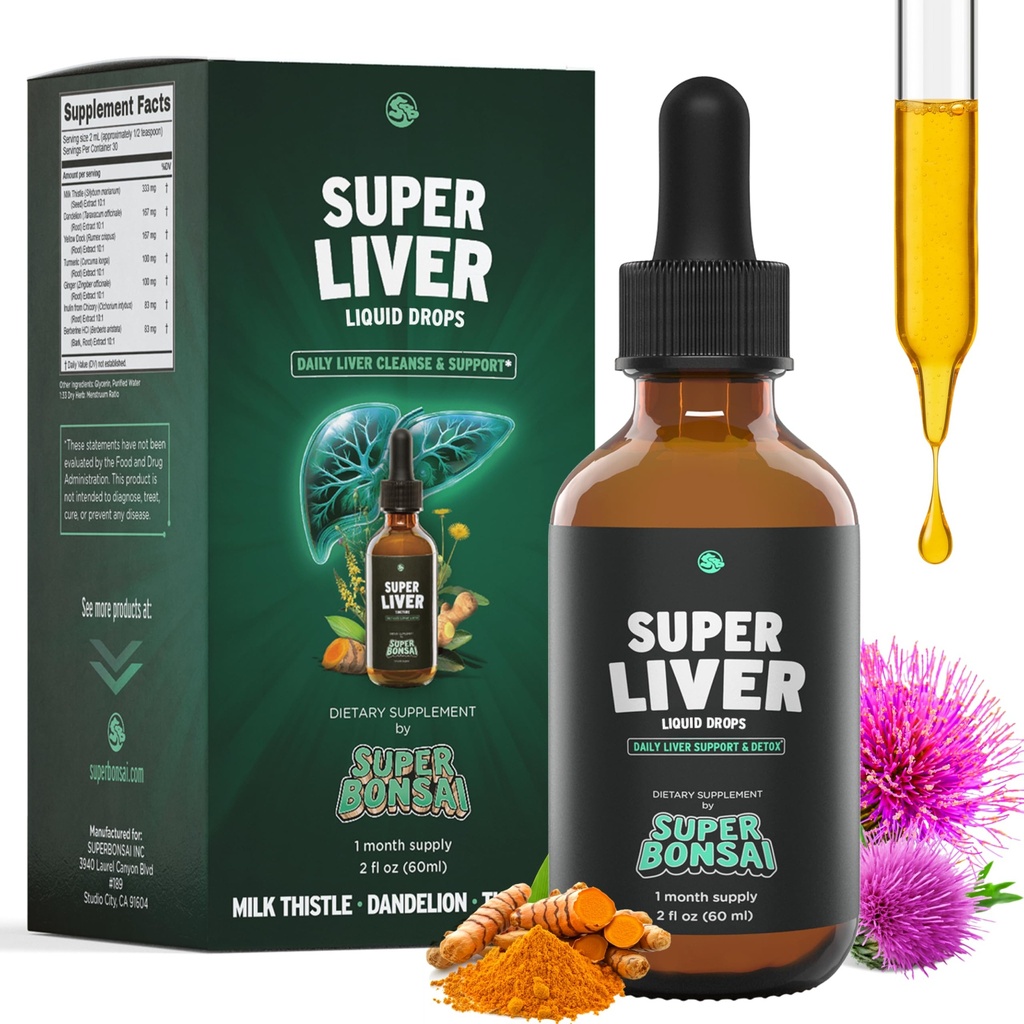 SuperBonsai Super Pečeň podpora s mliekom bodka - All Natural Pečeň očistiť Detox a pomoc na opravu - Lekár-formulované Pečeň doplnok - Tekuté bylinné doplnky pre zdravie pečene - 1 mesiac dodávky