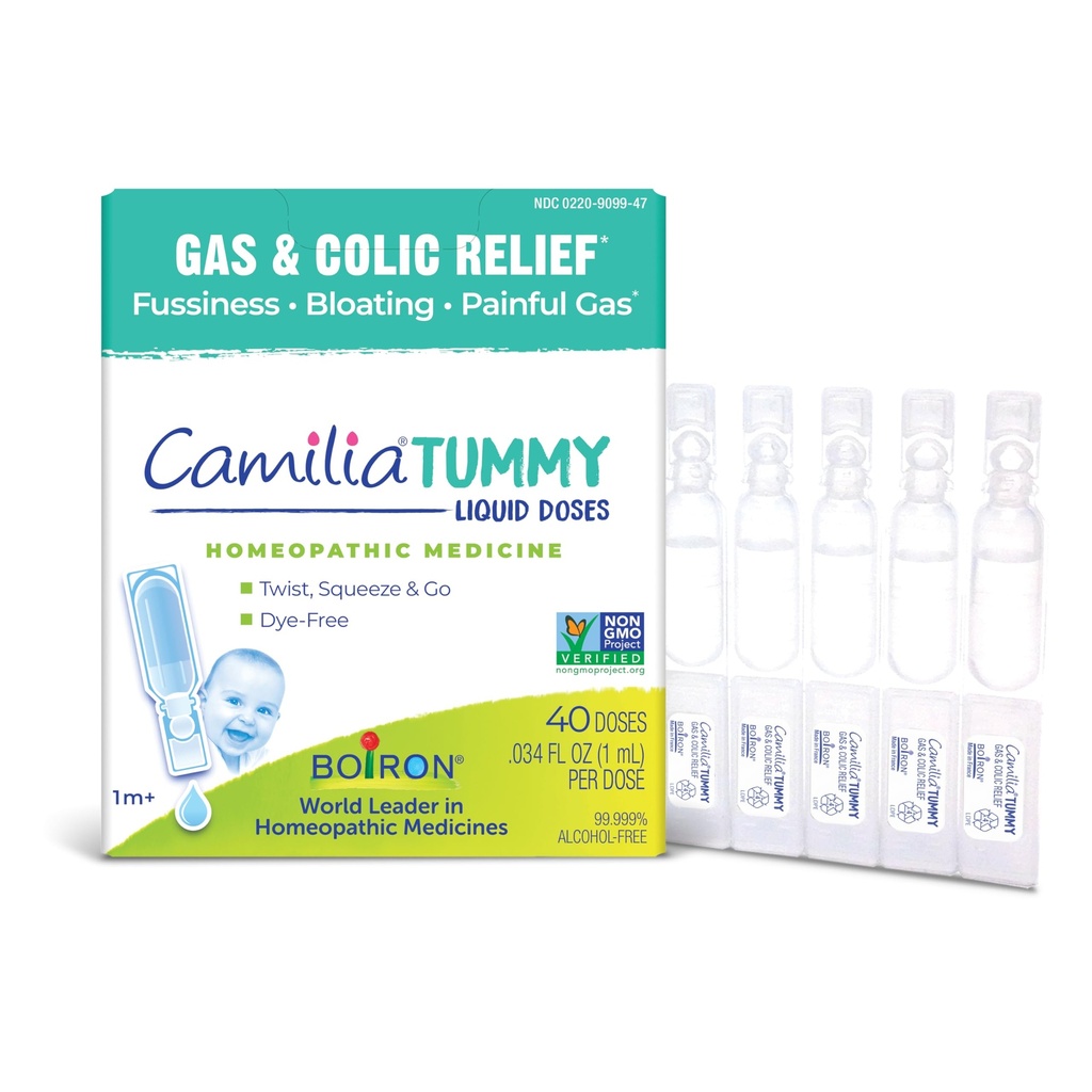 Boiron Camilia Tummy Drops - 40 Count for Colic, Painful Gas, Bloating, & Fussiness - Sterile and Non-Drowsy Liquid Doses