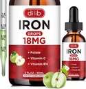 Tekuté železo Doplnky pre ženy a mužov Železo Kvapky Železo Doplnky pre anémiu s folátom, Vitamín C, B12 pre červené krvinky Podpora-zelená jablková chuť, 2 Fl Oz
