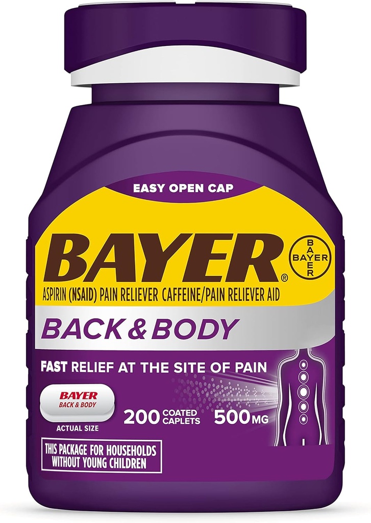 Bayer Extra sila 500mg Aspirin Plus kofeín pre silné zmiernenie bolesti, 200 obalené kaplety