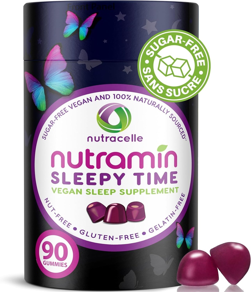 Nutramin Sleepy Time Gummy: Vegan, bez cukru, Prírodné melatonín 5mg pre dlhšie hlbší spánok - žiadny ďalší deň Groginess, Non-Habit formovanie Delicious & Drug-free alergie-Bezpečný bylinný spánok Gummy