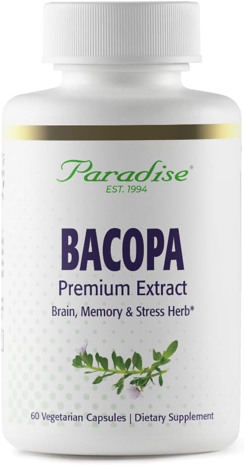 Paradise Herbs Bacopa Extract, Vegan, Non-GMO, Gluten Free, 60 Capsules