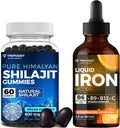 Ultimate Health Bundle: Liquid Iron Supplement & Pure Himalayan Organic Shilajit Gummy pre ženy a mužov - Non-GMO, Vegan, Natural Energy and Immune Support - 60 Gummies & 30 Servings