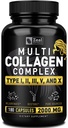 Multi Collagen Peptidy Tabletky (Typy I,II,III,V,X) Grass Fed Collagen Pills (180 Kapsule) - Hydrolysate Collagen Protein Blend pre vlasy, kožu, nechty a spoločnú podporu - Collagen Pills pre ženy