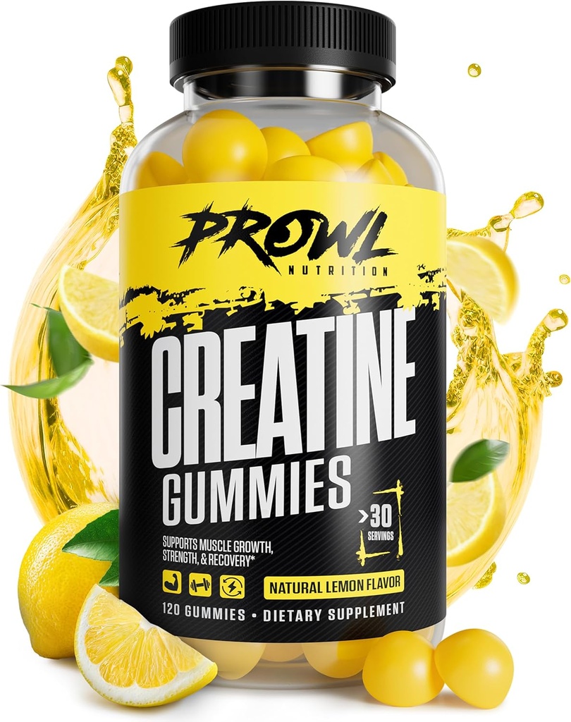 Monohydráty kreatínu Gummy - Kreatínové Gummy pre mužov a ženy - Svalový rast, sila, & Recovery - Vegan, Non-GMO, & Gluten-Free - Prírodná citrónová príchuť - (30 Servings, 120 Počet)