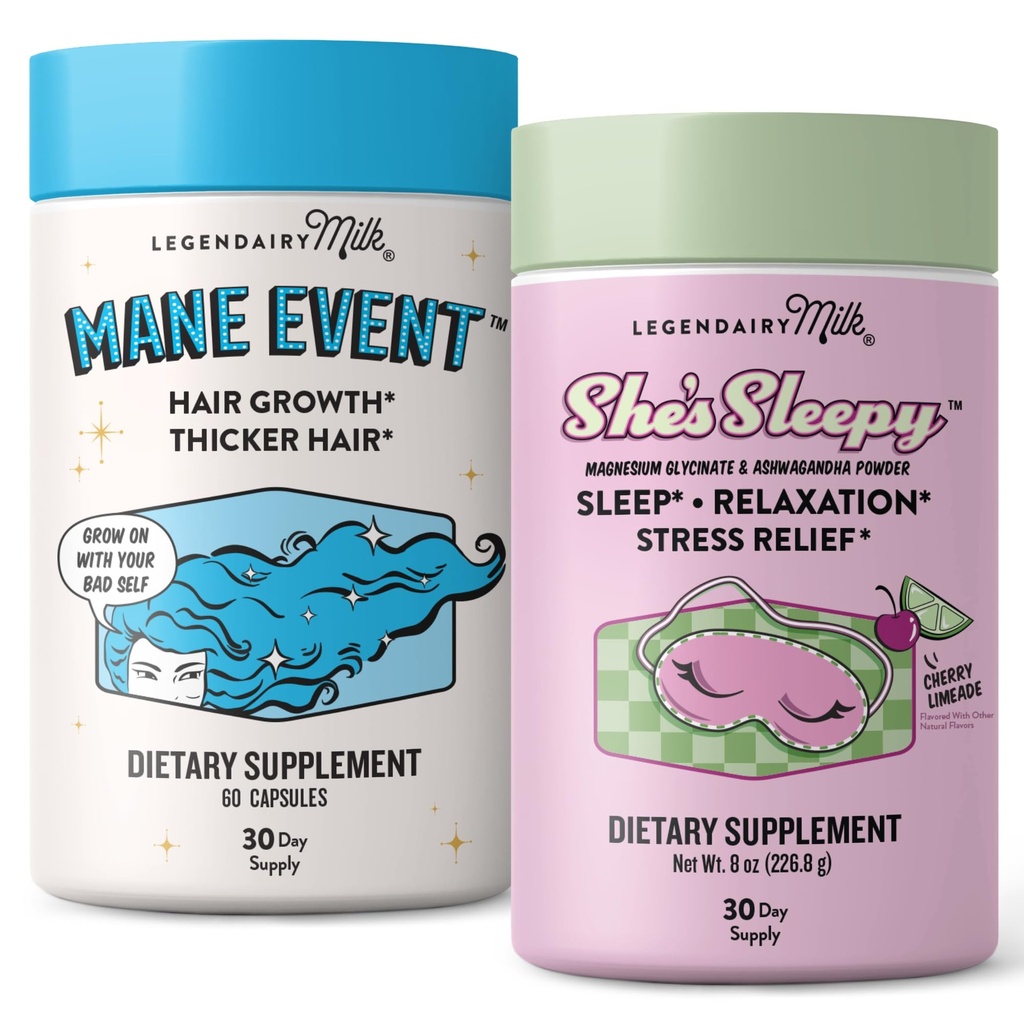 Legendairy Milk Mane Event Hair Growth Vitamins + She’s Sleepy Magnesium Sleep Drink for Women