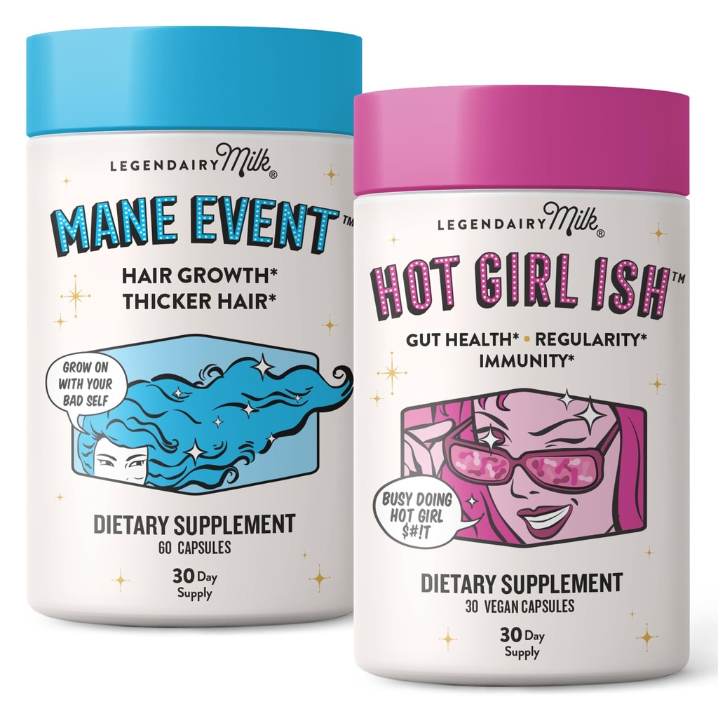 Legendairy Milk Mane Event Hair Vitamins + Hot Girl Ish Women’s Probiotic for Gut & Digestive Health