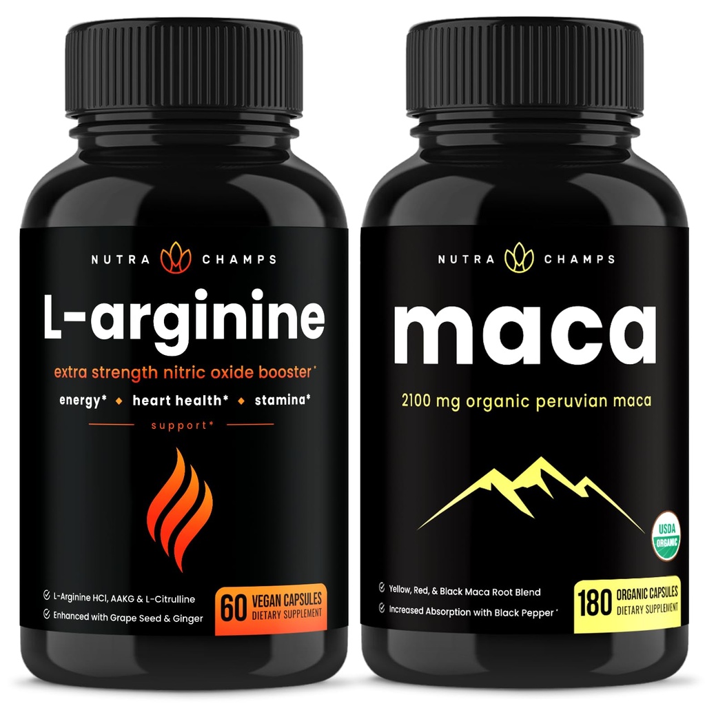 NutraChamps L-arginín Kapsule a Maca Kapsule 2 Balenie Bundle