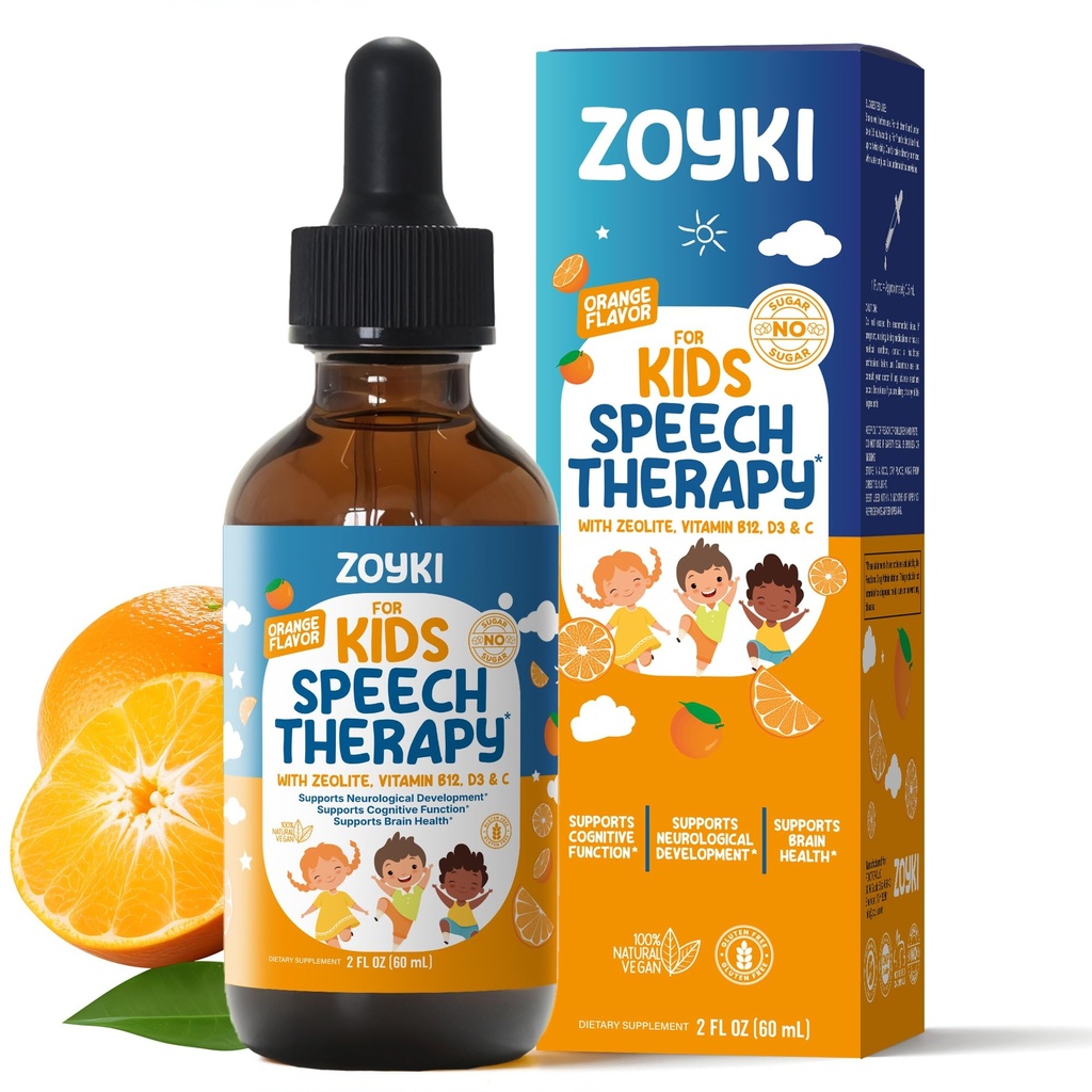Speech Therapy Drops for Kids - Speech Support Supplement for Communication Delay Cognitive Function Language & Brain Development with Zeolite Vitamins B12 D3 C - Sugar Free Gluten-Free Vegan