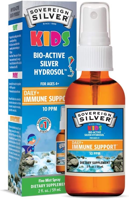 Zvrchované striebro Deti Imunitná podpora, Koloidné striebro, Bio-Aktívne striebro Hydrosol,10 ppm, Jemný mist spray, 2 Fl Oz