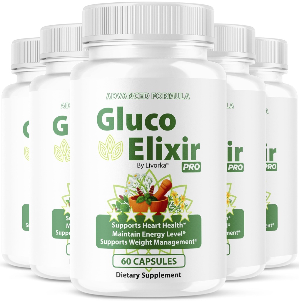 (5 Pack) GlucoElixir Pro Capsules - Official GlucoElixir Pro Blood Health Support Advanced Formula Pills - Maximum Strength, Natural Vitamins for Overall Health & Wellness, 300 Capsules for 5 Months