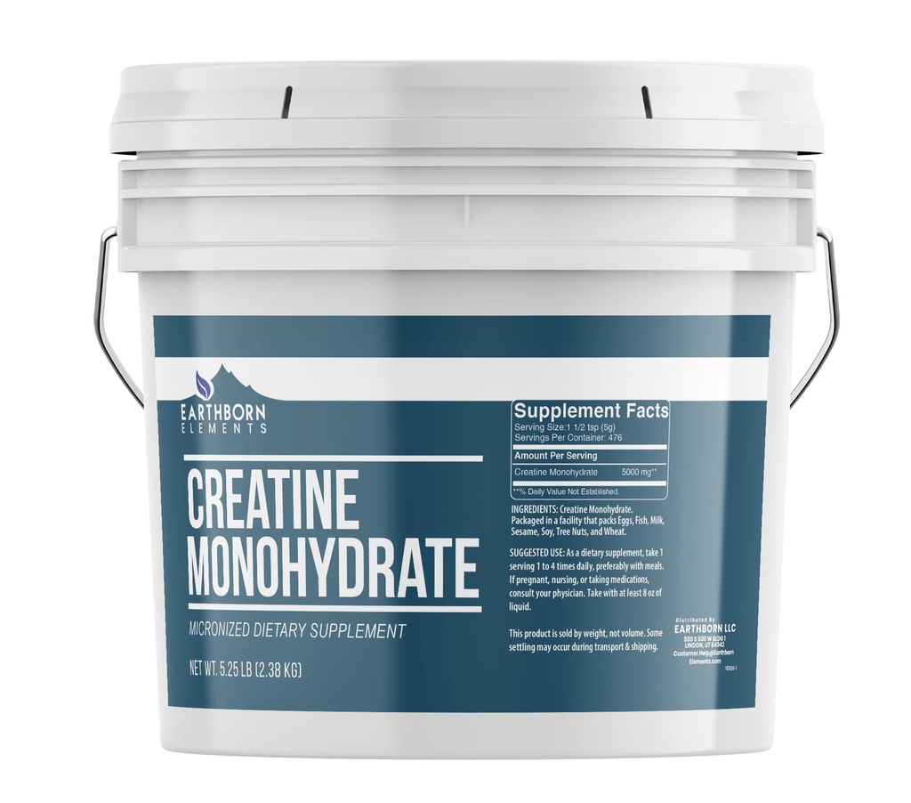 Pozemné prvky Kreatín monohydrát Prášok 1 Gallon Bucket, Mikronizované a neochutené, Dietary Supplement, žiadne prídavné látky (84 Ounce)