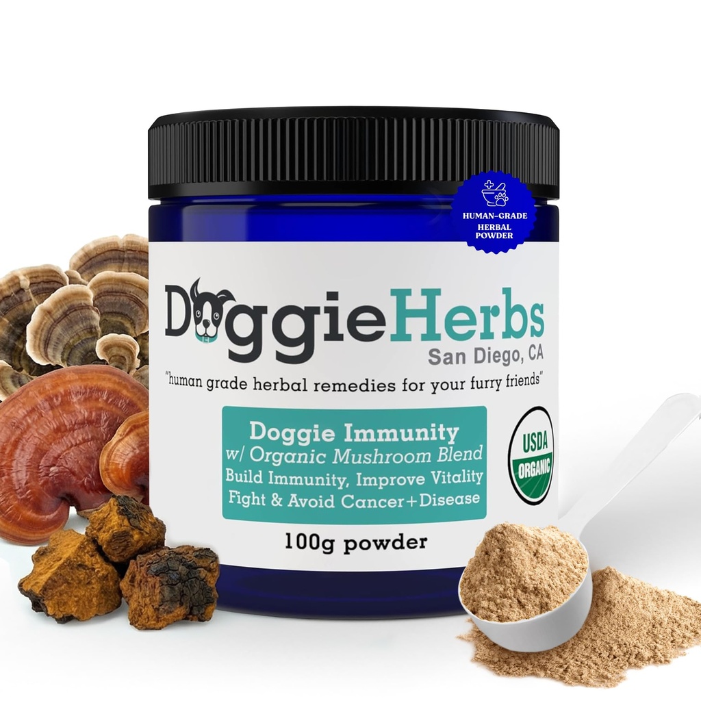 Certified Organic Imunity Mushroom Mix for Psy, 22,3% Beta Glucan for Canine Health & Imunity Boost Dog Supplement Herbal Powder w/Scoop - 100g