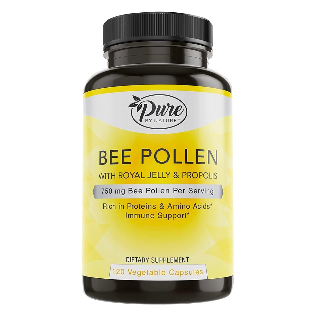 Pure by Nature Bee Pollen Supplement with Propolis & Royal Jelly for Immune Support, Antioxidant Vlastnosti, 120 Non-GMO Vegetariánske kapsule