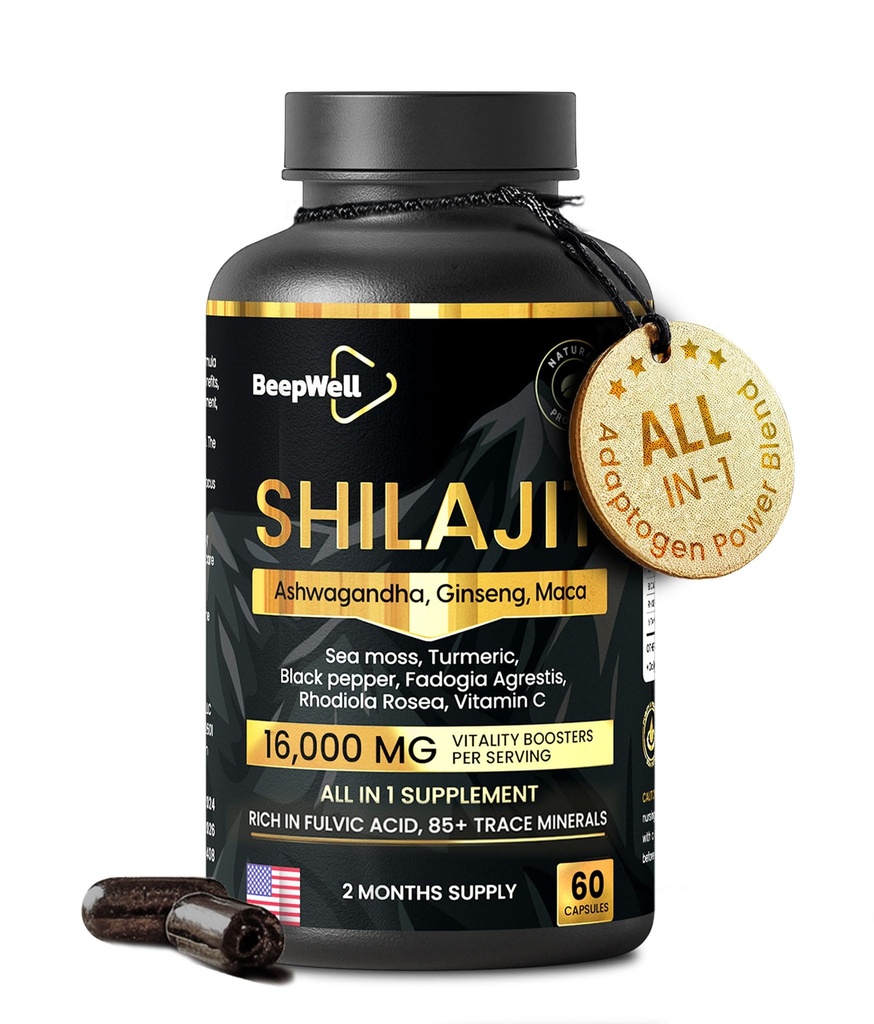 Shilajit Kapsule od Muži & Ženy, 16,000mg Pure Himalayan Organic Shilajit podporuje Vitality a wellness,Premium Pure Himalayan Supplement 2 Mesiace Supply, 60 Kapsule