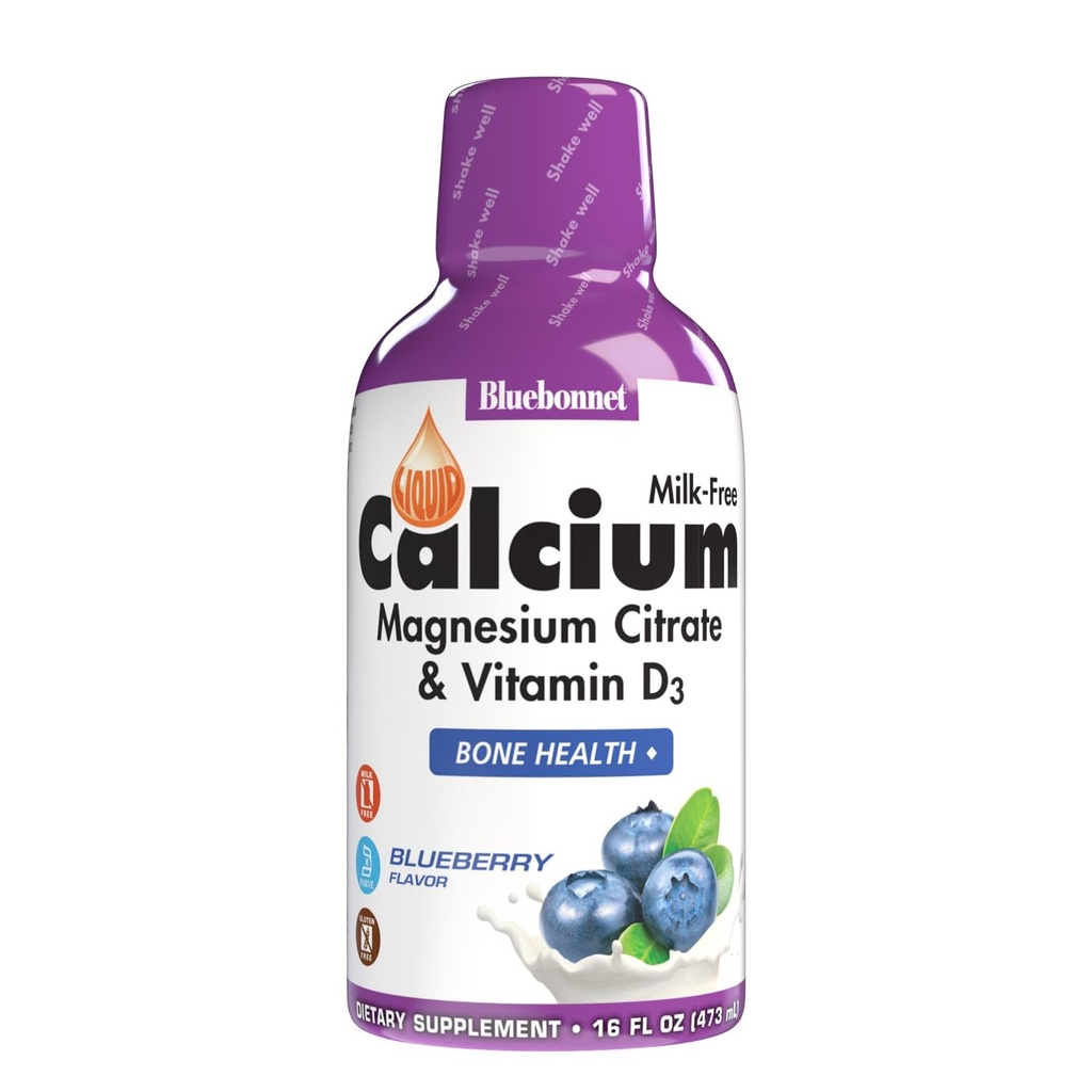 Bluebonnet Nutrition Liquid Calcium Citrate Magnézium Citrate, Vitamín D3, Bone Health, Gluten Free, Soy free, milk free, kóšer,32 Servings, Blueberry Flavor, 16 Fl Oz (Pack of 1)