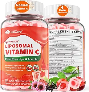 Prírodný lipozomálny vitamín C 1000mg Gummy pre dospelých Deti 9+, 1660mg Žuvateľný vitamín C w/ 11mg Zinok, D3, bazy, Echinacea, Bioflavonoid, Immuneal Support - Organic VIT C from Fruits, bez cukru