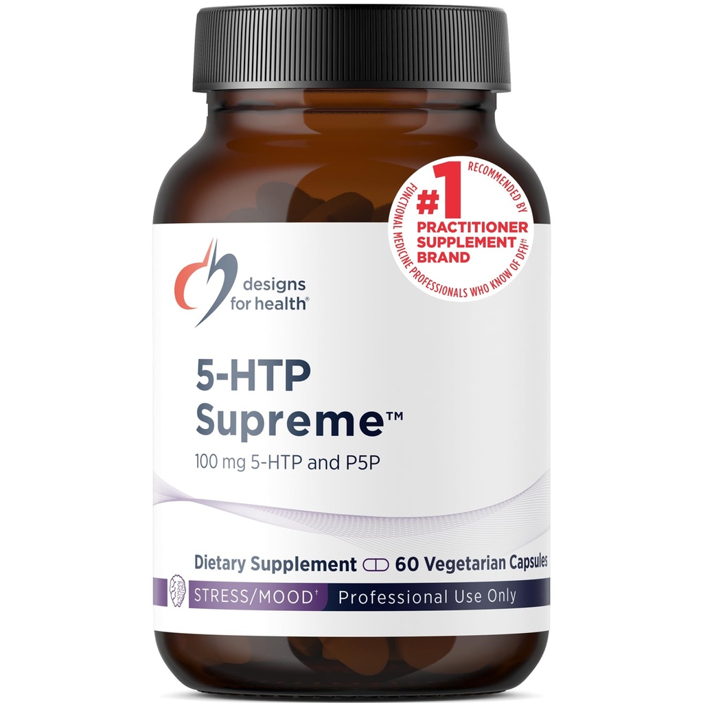 Dizajn pre zdravie 5-HTP 100 mg s vitamínom B6 (P-5-P) - 5-HTP Supreme 100 mg Supplement - Serotonínové prekurzory na podporu zdravej nálady + chuť k jedlu (60 kapsúl)