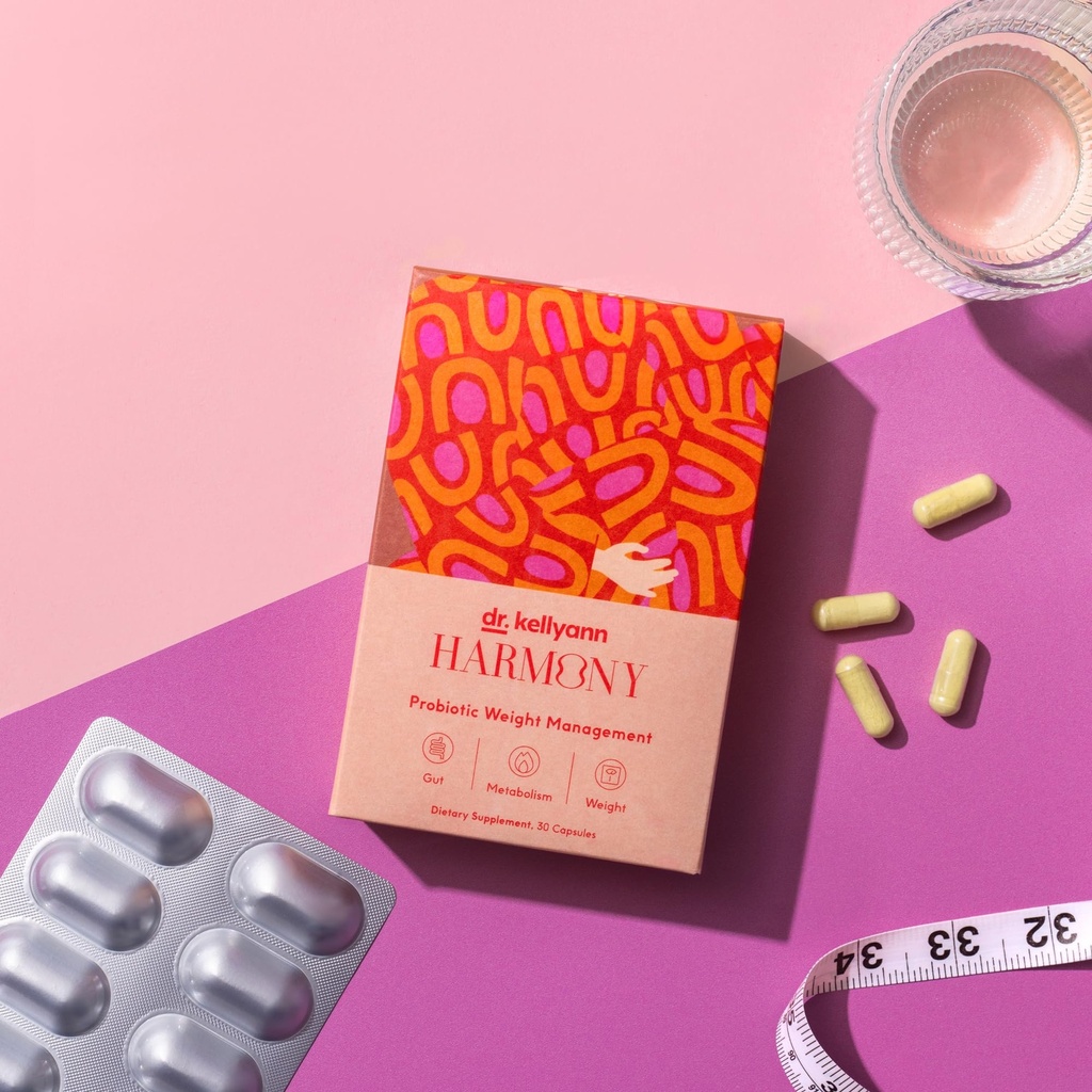 Dr. Kellyann Harmony Probiotické Manažment hmotnosti (30 Kapsule) Prebiotické a probiotické na podporu riadenia hmotnosti a podporu Optimal Gut zdravie