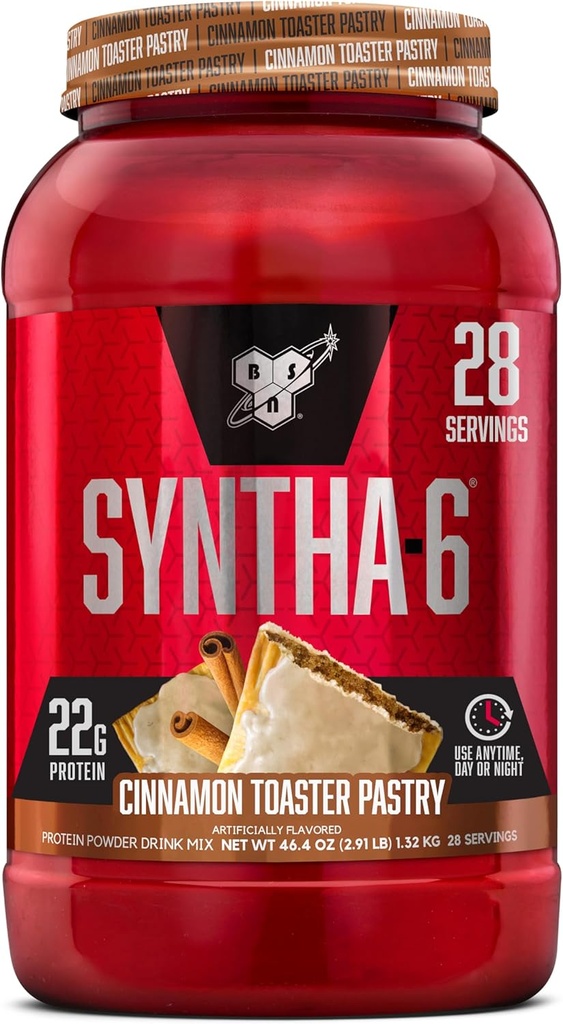 BSN SYNTHA-6 Premium Protein Powder with 6g of Fiber, Whey Protein, Micellar Casein, Milk Protein Isolát Blend, 5g Tuk, Škorica Toaster Pestiry, 28 Servings (Packaging May Vary)