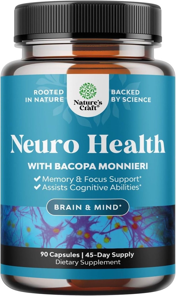 Nootropic Brain Supplement for Memory and Focus Support - Vitamíny pre duševnú podporu a jasnosť s Bacopa Monnieri, VIT A, B6, Riboflavín, Niacín, tiamín a folát - kognitívny komplex - 90 Ct