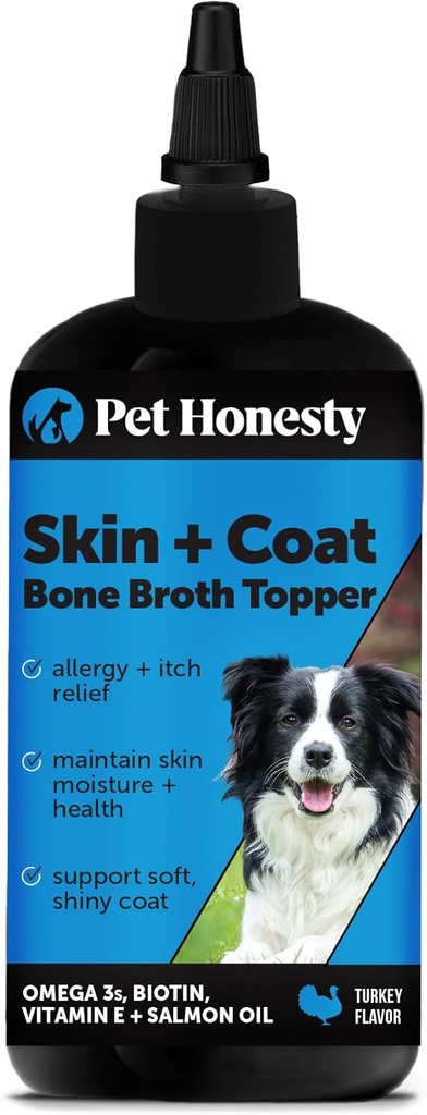 Pet Čestný pes pleť a kozí doplnok s lososovým olejom pre psy - alergia svrbenie Relief + koža a koža zdravie, pes potraviny Topper Bone pena s lososovým olejom, kolagén, biotín + vitamín E (12 oz)