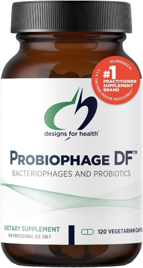 Dizajn pre Zdravie Probiophage DF - Bakteriophage Prebiotic + Probiotic Supplement - Probiotiká pre Trávenie + Imunitná podpora - Dairy Free Pre and Pro Biotics in Meadyed Release Kapsule (120 gróf)