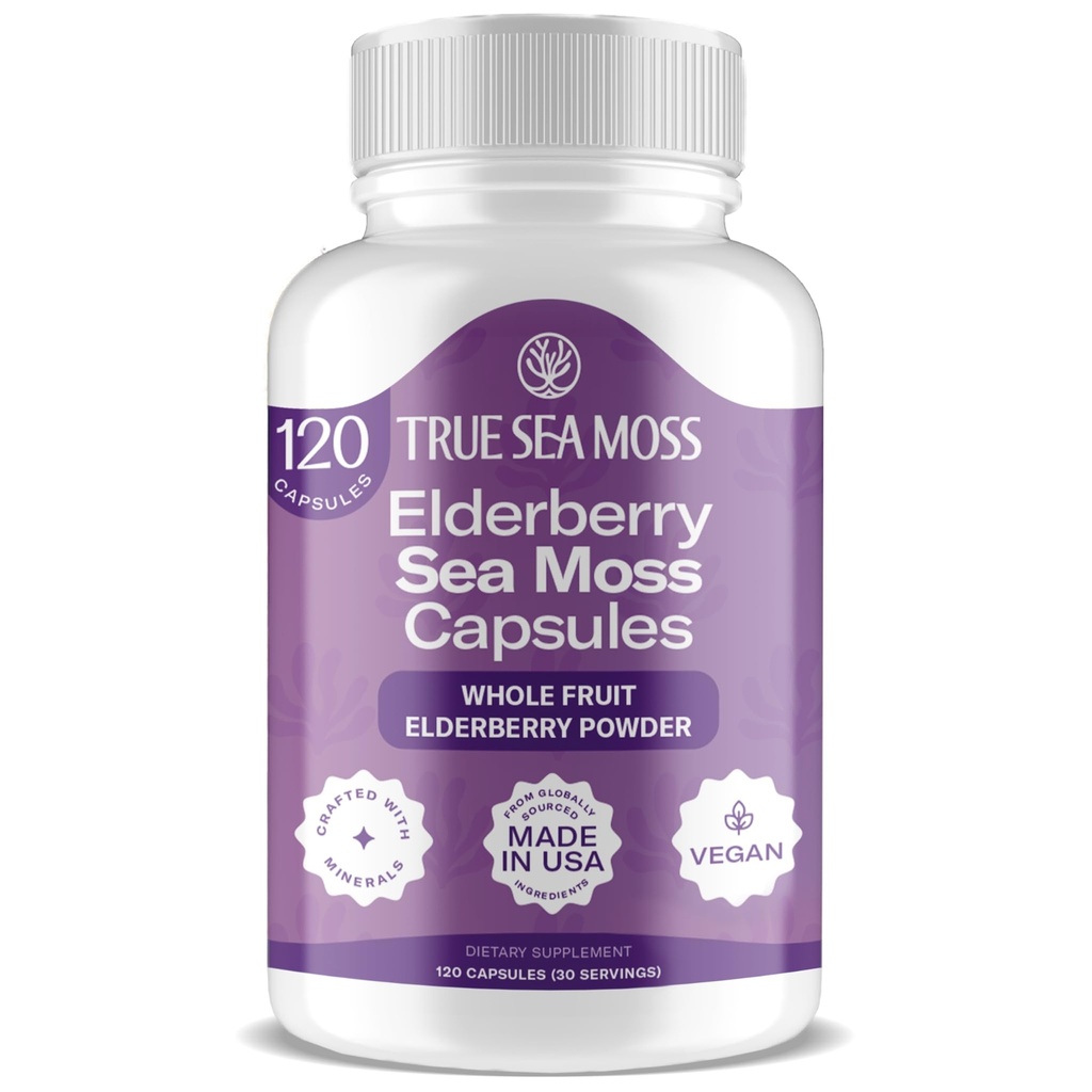 TrueSeaMoss Irish Sea Moss kapsuly - 120 bazových kapsúl (1600mg) - Prebiotické superpotraviny - Boosts Imunitný a tráviaci systém - zdravá koža, Keto Detox, Gut, Spoločná podpora