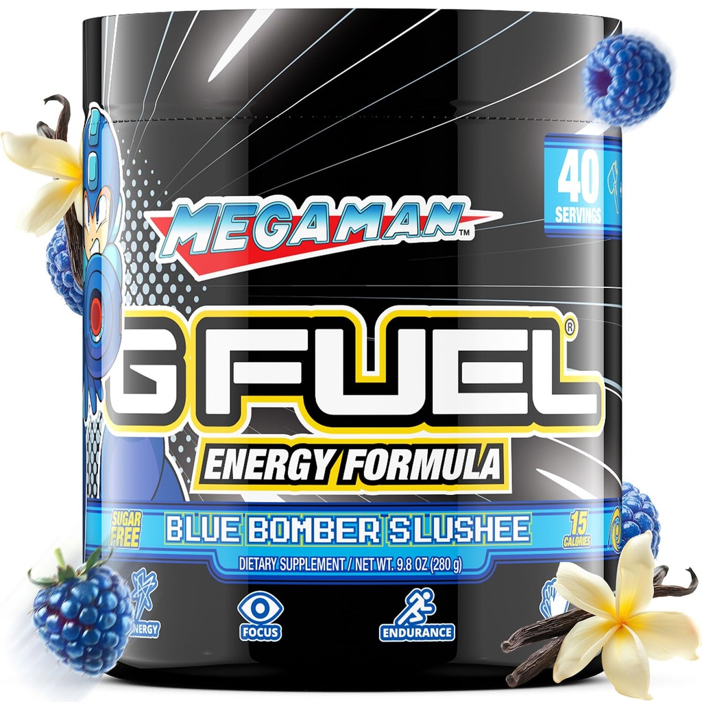 G Fuel Megaman Energy Drink Powder, Pre Cvičenie kofeín Mix pre Herné, bez cukru Focus Amino, Vitamín + Antioxidanty, 9.9oz (Modrá Služba, 40 Servisov)