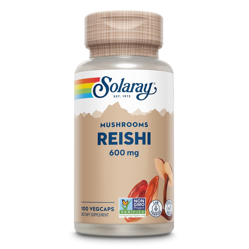 SOLARAY Reishi Mushroom 600mg - Reishi Mushroom Kapsule od Immune Support - Vegan, Lab Overené - 60-dňová záruka vrátenia peňazí - 100 Servings, 100 VegCaps