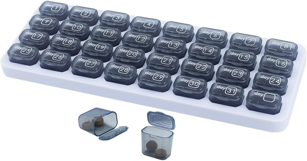 Mesačný Organizátor pilulky, veľké cestovné pilulky box 31 deň, Daily pilulky Prípad, Držiaky pilulky Kontajner pre vitamín, medicína, doplnok, Rybí olej, šedá