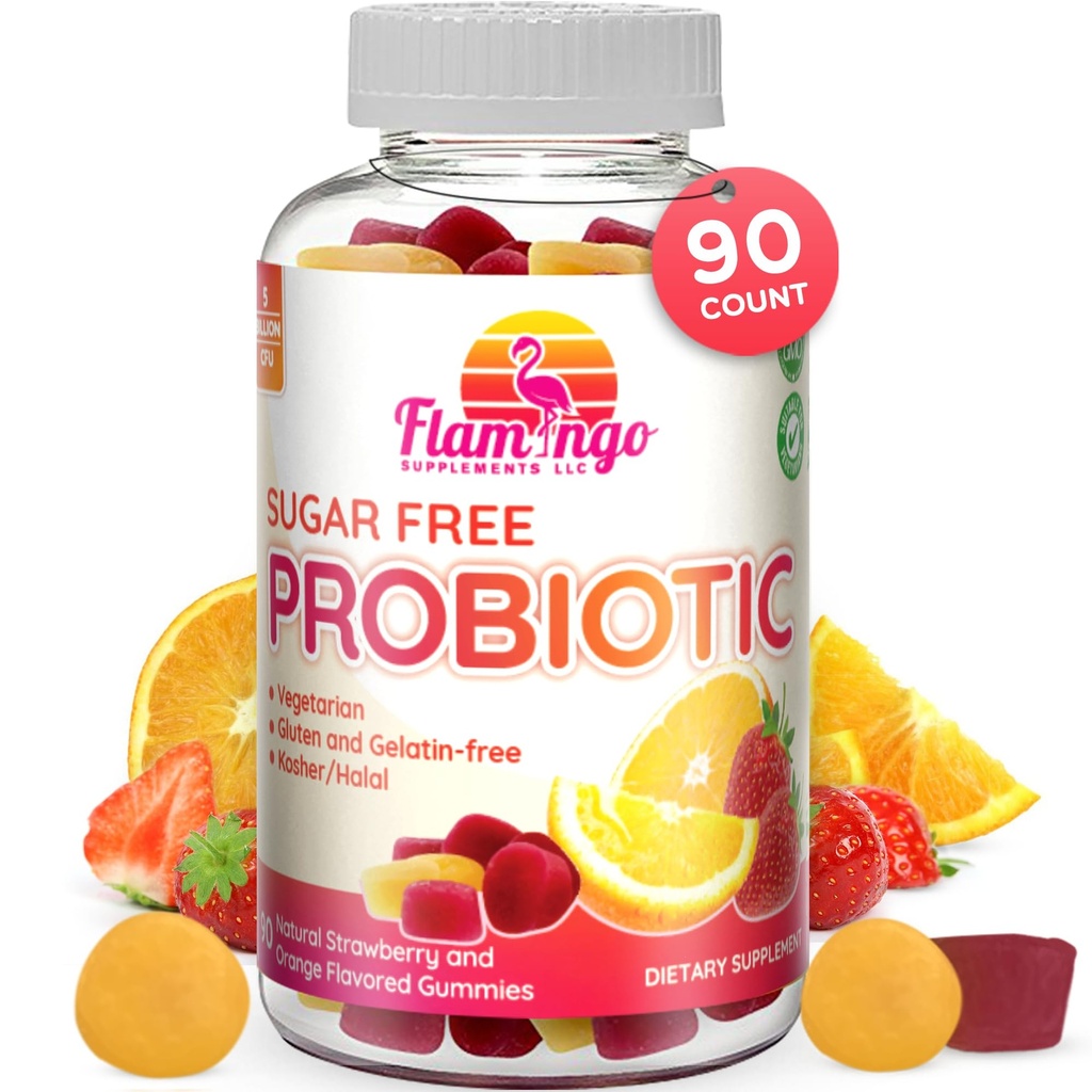 Probiotické Gummy Sugar Free- 3 miliarda CFU Znížiť plyn, Bloating - Probiotiká pre ženy, deti a mužov Probiotiká- Bacillus Coagulans-prírodné, Vegan, Vegetariánska, Kosher, Halal 