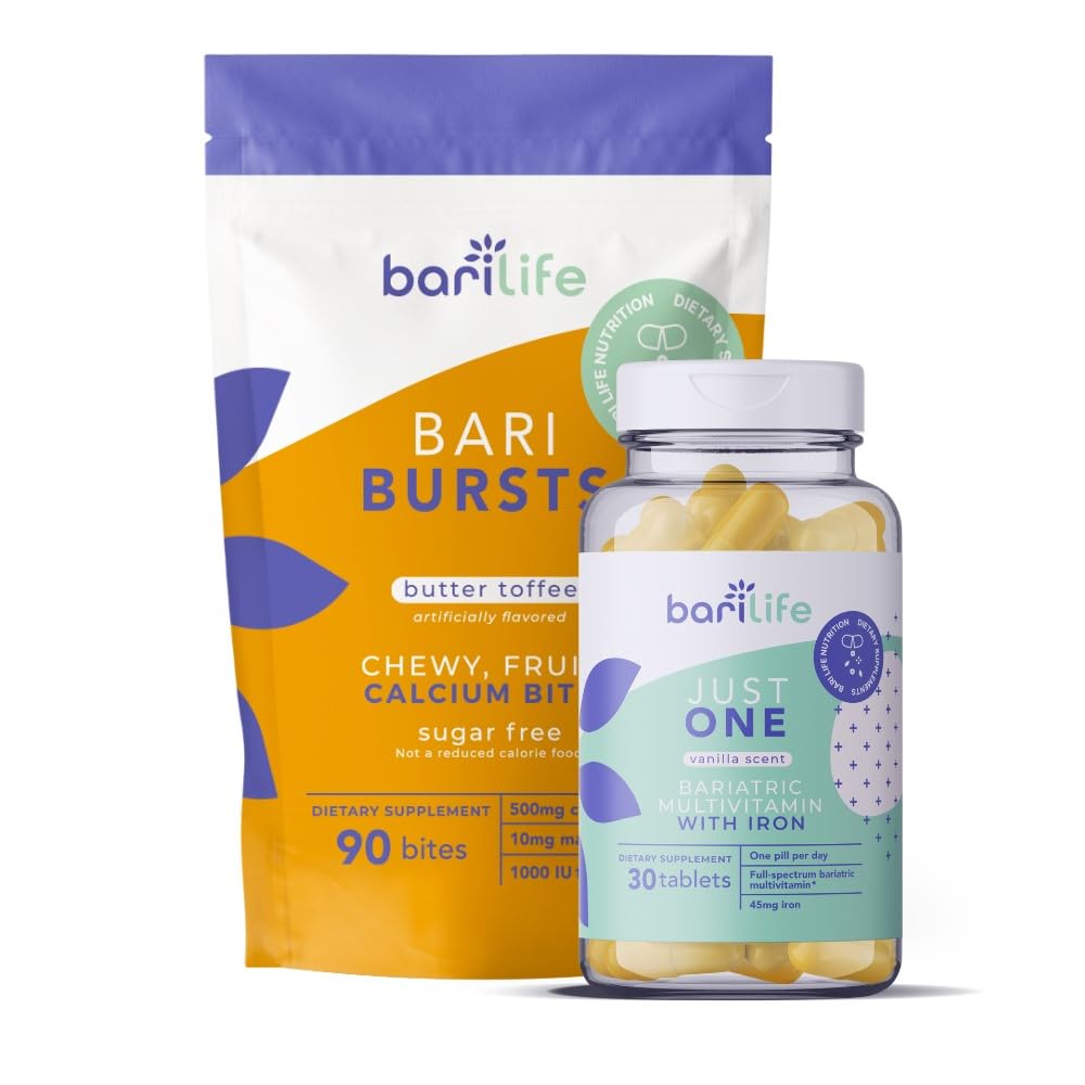 Bari Life Just One, Once Daily Bariatric Multivitamin with Iron (30 Tablets) and BariBurst Calcium Citrate Soft Chews for Gastric Bypass, Gastric Sleeve and Duodenal Switch (Butter Toffee)