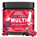Llama Naturals Kids Multivitamínové Gummies, Vegan, Organické s vitamínom D, C & K, Batoľa skutočné ovocie Gummy vitamíny, žuvacie doplnok, celý potravinový multivitamín, žiadny pridaný cukor trstiny, Cherry, 90 Ct