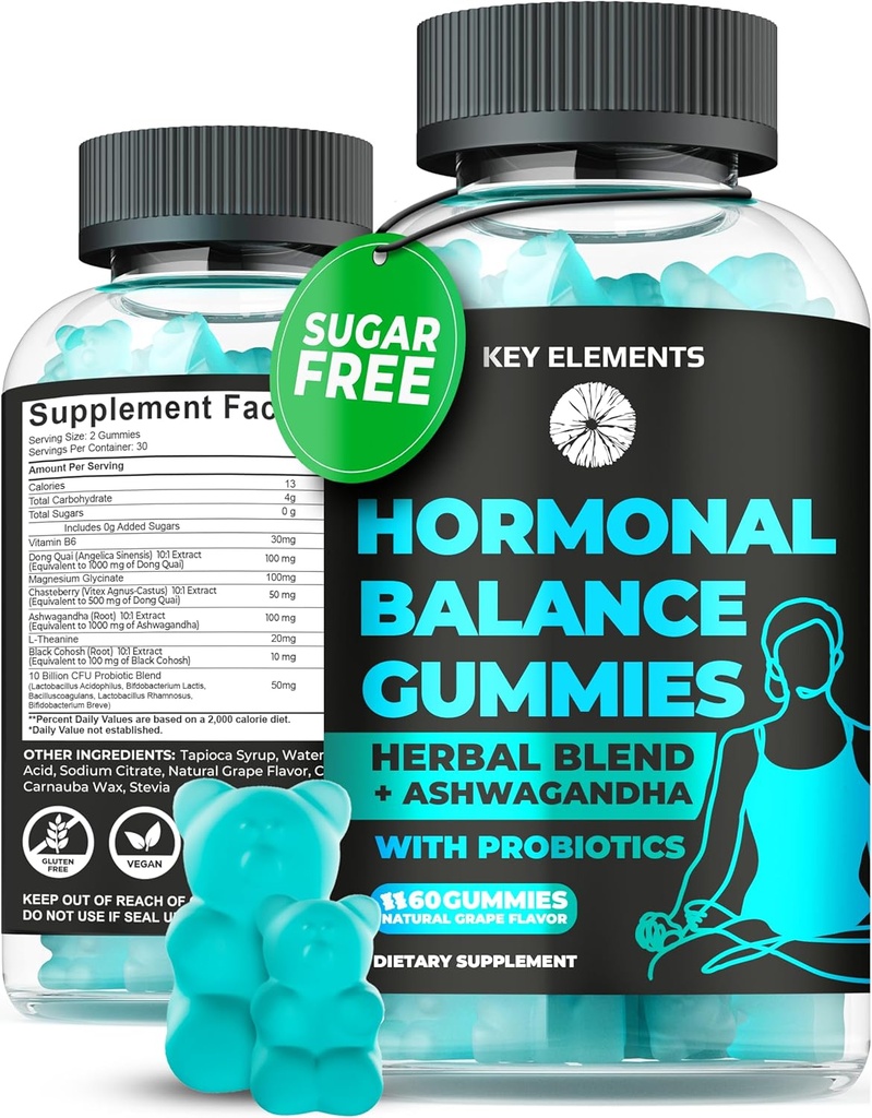 PMS Gummy Hormonálne Balance Doplnky pre ženy - Probiotické PMS Vitamíny Menstrual Cramp Relief, Hot Flash Menopauza Podpora - PMS Relief with Dong Quai, Chasteberry, Black Cohosh & Ashwagandha