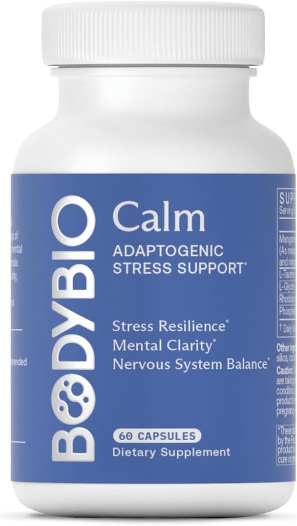 BodyBio Calm - Prírodný stres Relief Blend with Rhodiola, Glycín & Fosfatidylserin - Podpora Relaxácia, Mental Focus & Balanced Cortisol - Non - Drowsy Formula