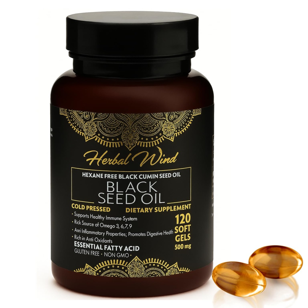 Black Seed Oil Capsules - Cold Pressed 120 Softgels 500mg, Premium Quality Nigella Sativa,100% Pure Black Cumin Seed Oil - Non-GMO (120 Počet - balenie 1 plastová fľaša)