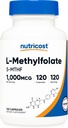 Nutricost Methylfolate 1000mcg, 120 Vegetarian Capsules - Gluten Free, Non-GMO