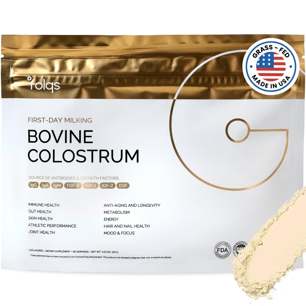 Bovine Colostrum Powder – First-Day Milking for Immune & Gut Support – 60 Servings – Supports Skin & Tissue Health – Made in USA - Amino Acids, Vitamins, Minerals – Kosher - Sustainably Sourced