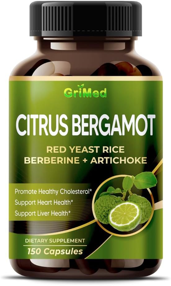 Citrus Bergamot 50:1 Extrakt 20,400mg s červenou kyslou ryžou, cesnakom, Artičok pre zdravé cholesterol, zdravie srdca - vyrobené v USA (150 Počet (Pack of 1))