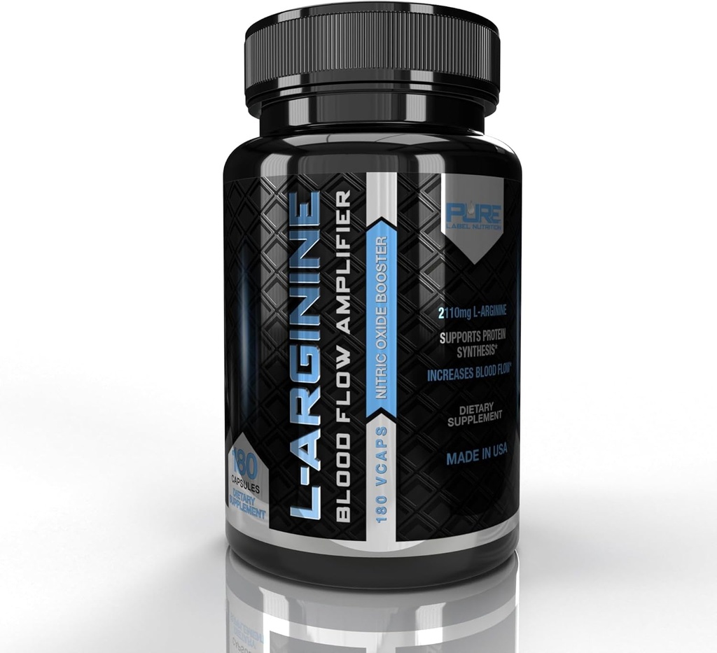 Pure Label Nutrition L Arginine Kapsule, Posilňovač oxidu dusnatého, Aminokyseliny doplnok pre mužov a ženy, pomáha budovať svalovú silu a zvýšiť energiu, podpora prietoku krvi - 180 caps