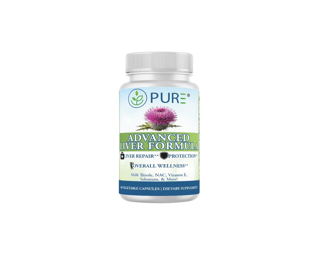 PURE® Advanced Liver Formula - 60 Vegetable Capsules, 30 Servings - High Potency Milk Thistle & NAC Detox Supplement - Liver Repair & Protection with Selenium, Zinc & Artichoke - Made in USA