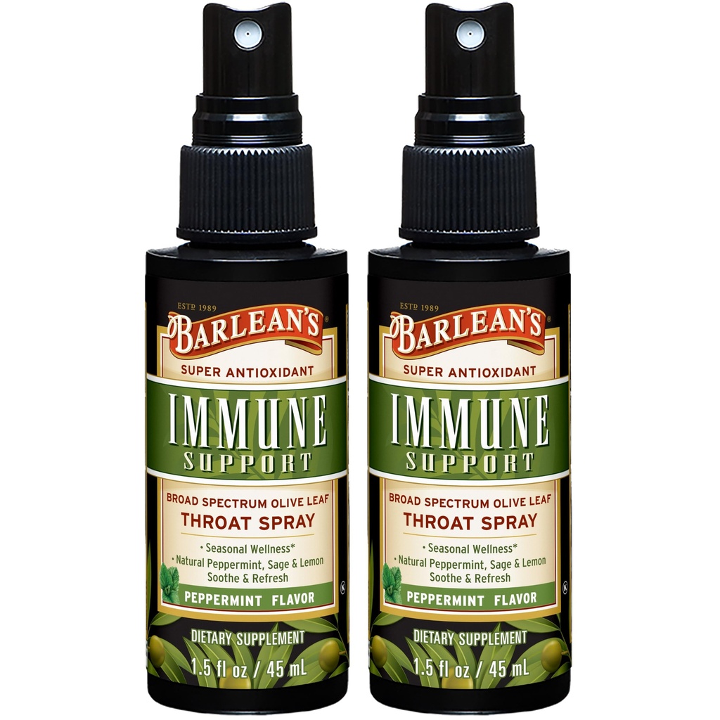 Barlean's 2 Balíček Olive Leaf Complex Troat sprej s mäty piepornej, citrónovej, a šalvia pre svrbivé Throat Relief, Immune Suplement, Liquid Blend Extract, 1.5 oz