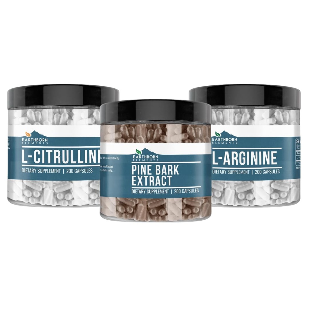 Elements Elements Pine Bark, L-Arginín, & L-Citrulín Kapsula Bundle, 200 Kapsule Každý, Pure & Neriedený, Žiadne doplnkové látky