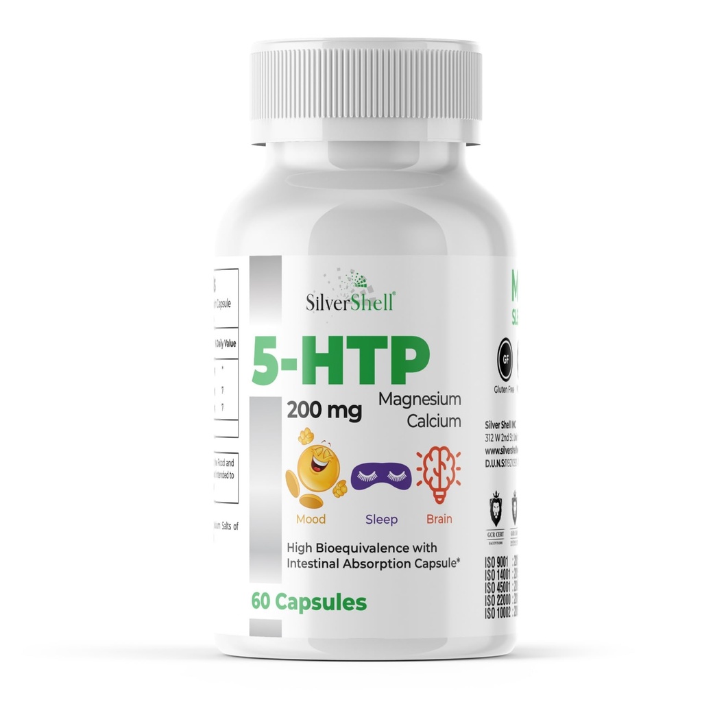 5- HTP 200 MG Plus vápnik a horčík pre náladu, spánok a mozog funkcie 