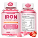 Vegan 2 balenie Železo Supplement Gummy pre ženy a mužov, Anémia, Blood Builder & Energy Support pre nedostatok železa, s vitamínom C, A, B komplex, folát, CoQ10, bez cukru, non-GMO, 120 Počet
