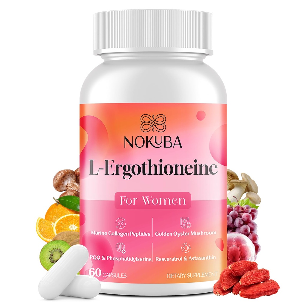 L-Ergothioneine with Collagen Peptides, Hyaluronic Acid | 2X Antioxidant of Glutathione | 11-in-1 Collagen Supplement for Women | Skin, Brain, Immune, Cognitive Support | 60 Capsules